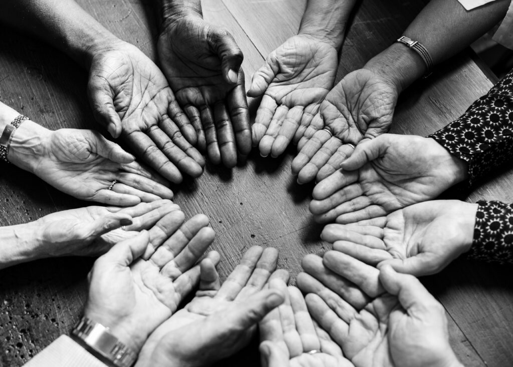 Diverse hands in a circle